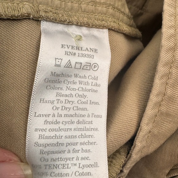 Everlane Wide Leg Pleated Pants Women 2S Khaki Tan High Rise Tencel Cotton Twill - Picture 5 of 8